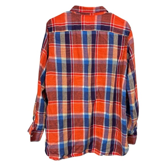 Lauren Ralph Lauren Size XL Shirt 100% Linen Long Sleeve Plaid Orange Blue - Picture 2 of 6